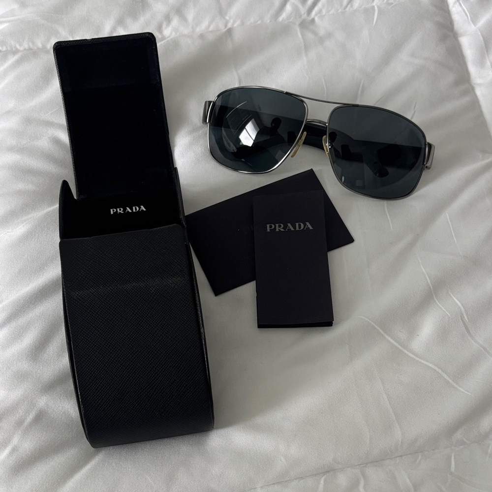 Prada Silver and Black Aviator Sunglasses